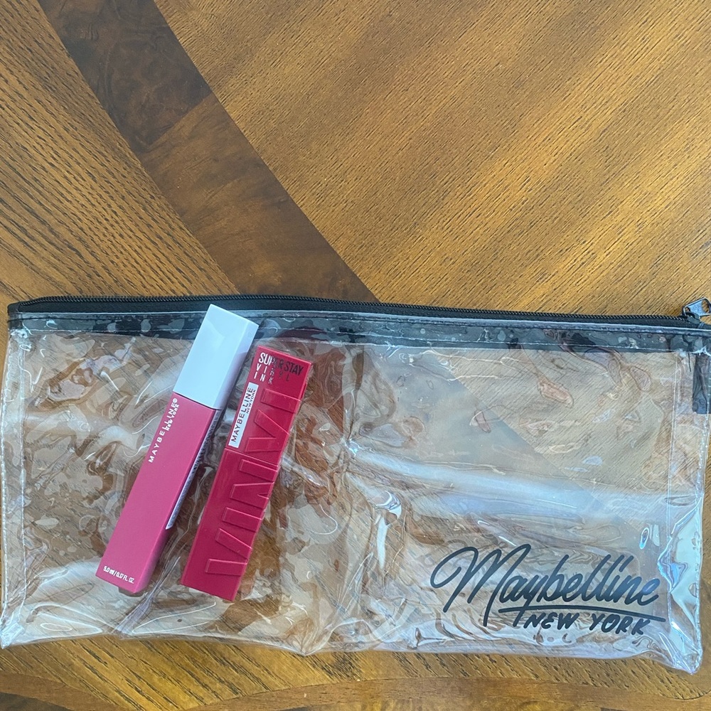 Maybelline plum purple shade lipsticks + cosmetic bag